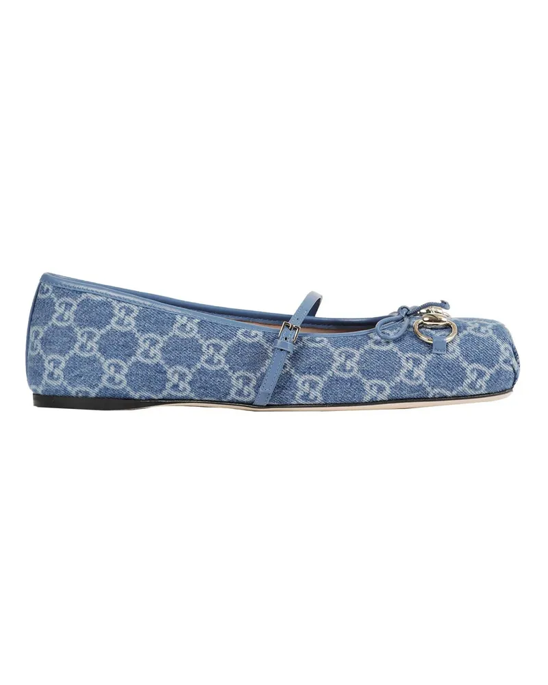 Gucci Horsebit Denim Ballet Flats Blue