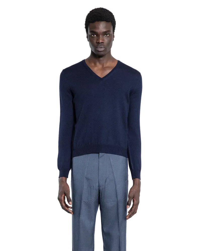 Prada Wool V-Neck Sweater Blue