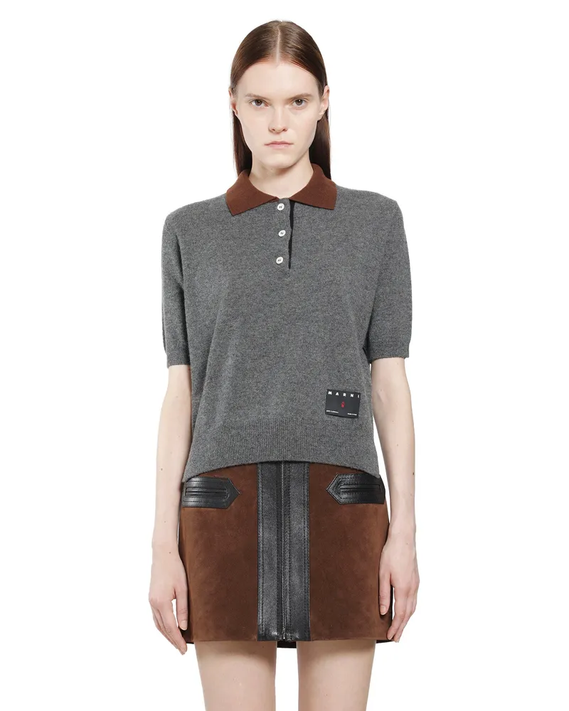 Marni Cashmere Polo Shirt with Contrast Colour Grey