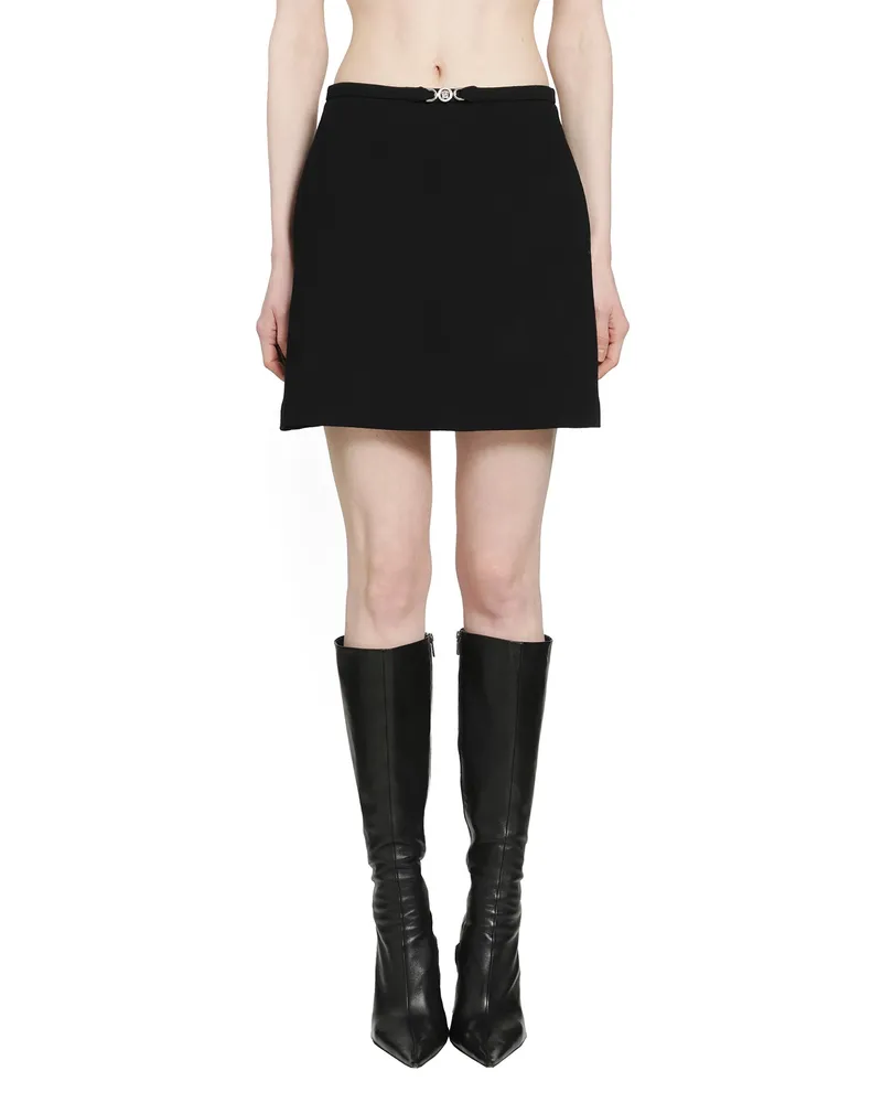 Versace Double Wool Crepe A-Line Mini Skirt Black