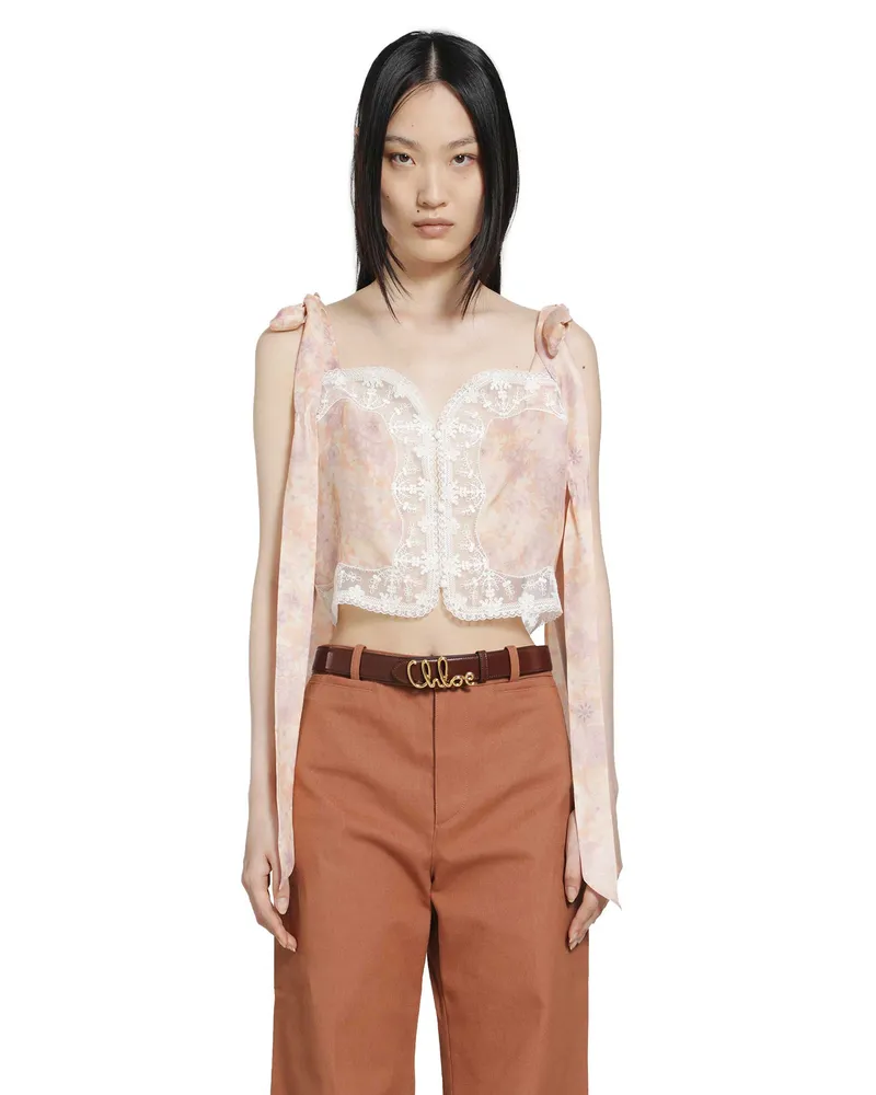 Chloé Silk Charmeuse and Lace Crop Top Pink