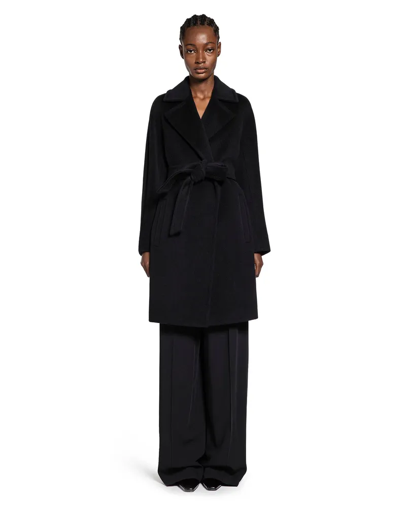 Max Mara Wool Beaver Cloth Robe Coat Black