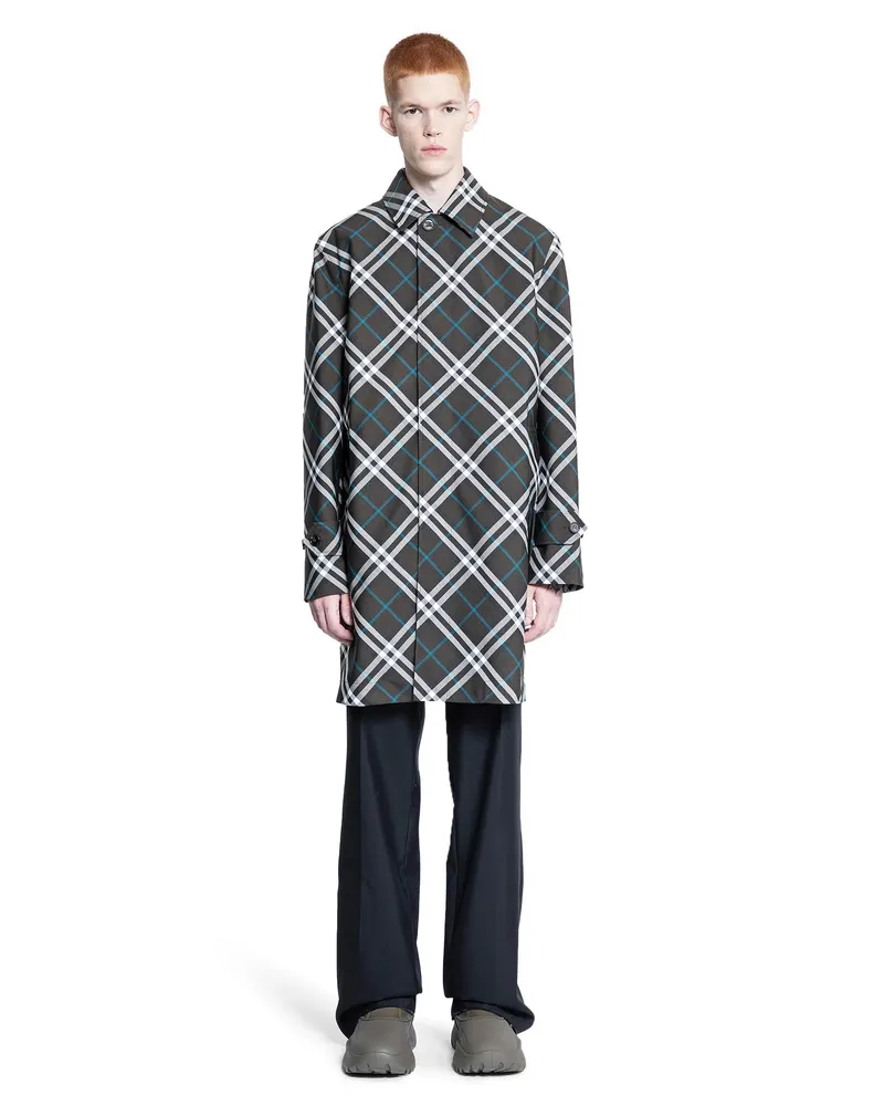 Burberry Check Nylon Mid-Length Car Coat Brown
