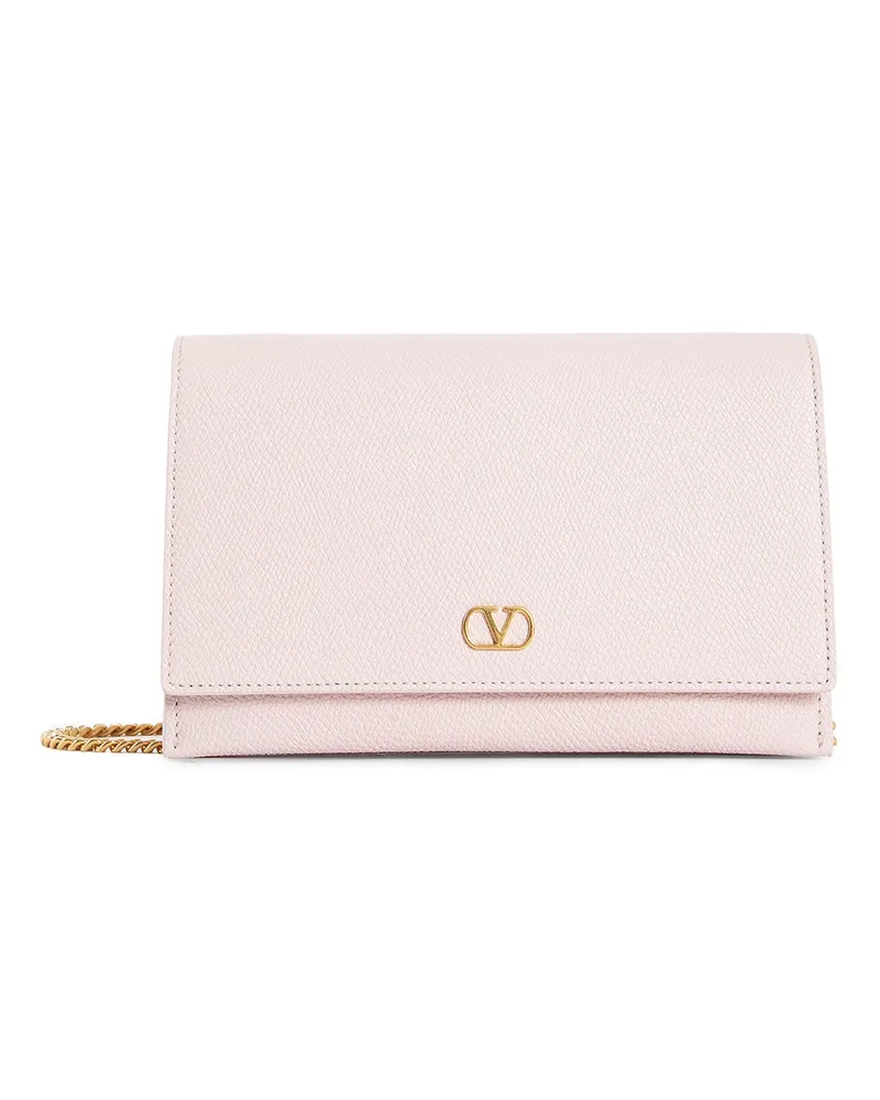 Valentino Garavani VLogo Grainy Leather Wallet with Chain Pink