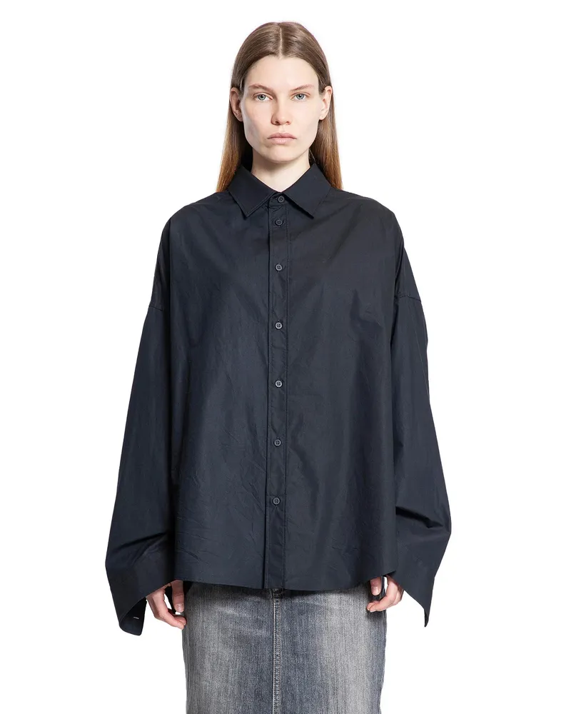 Balenciaga Lace-Up Shirt in Regenartive Cotton Poplin Black