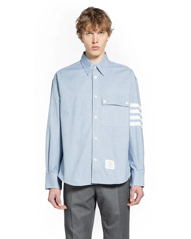 Thom Browne 4-Bar Flannel Shirt Blue