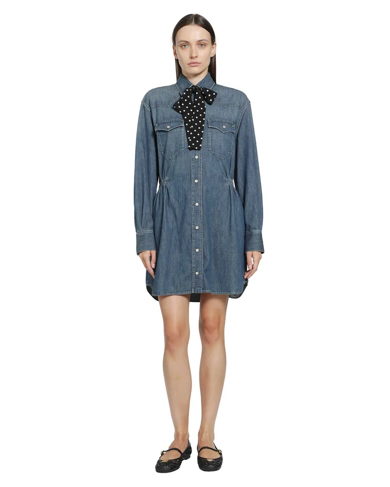 Valentino Garavani Scarf-detailed Denim Mini Dress Blue