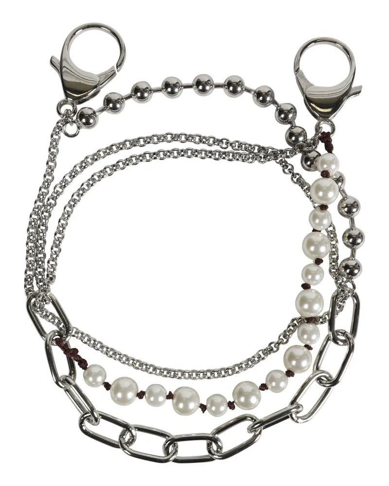 Marni Metal And Faux-Pearls Charm Wallet Chain Silver