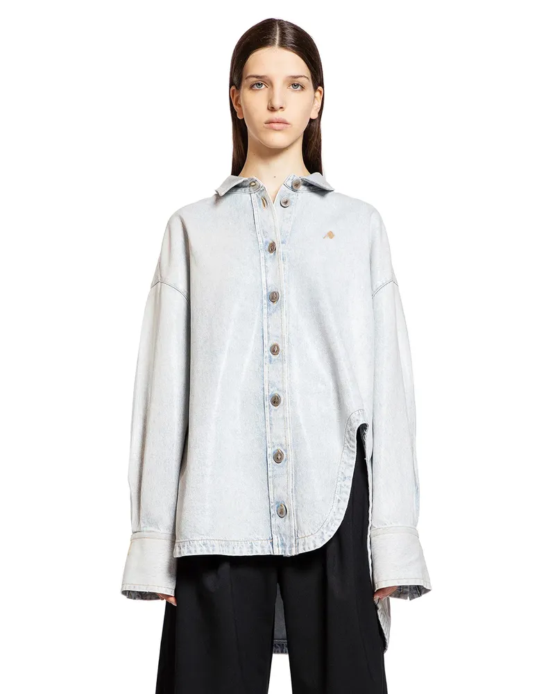 ATTICO Glossy Coated Denim Monogram Shirt Blue