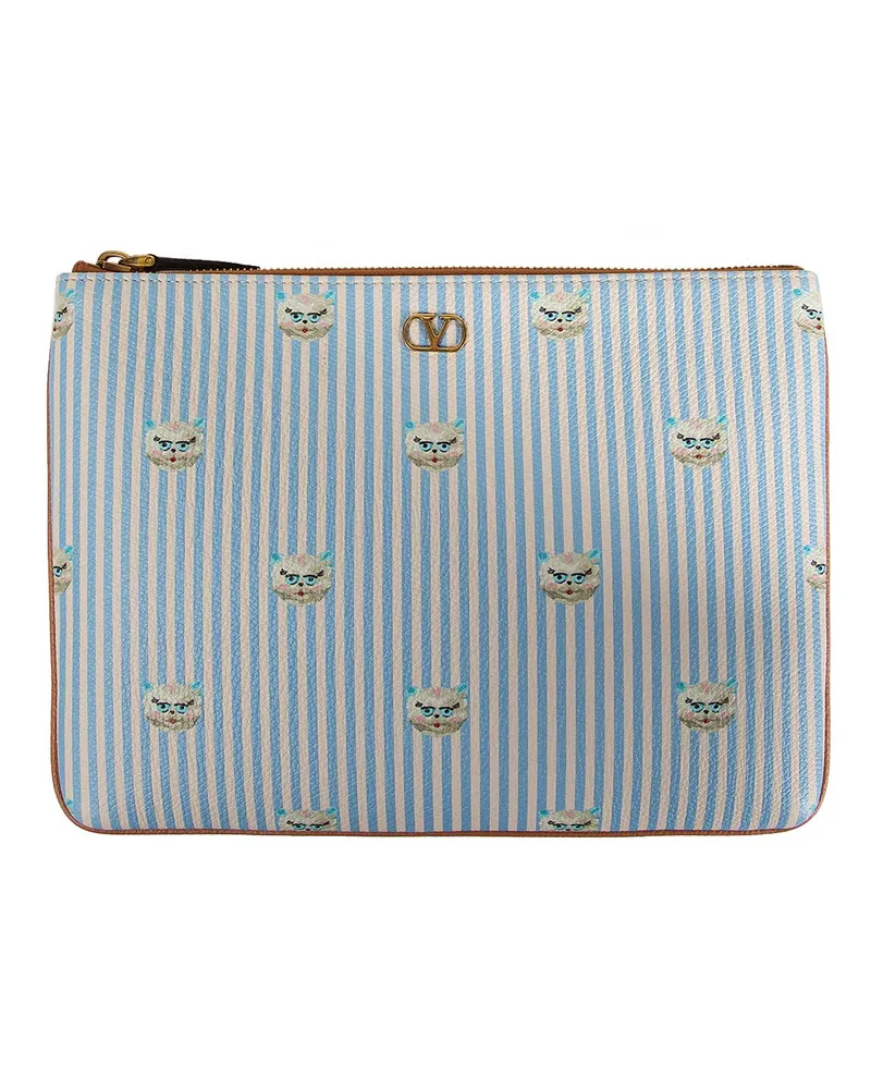 Valentino Garavani Printed Leather Pouch Blue