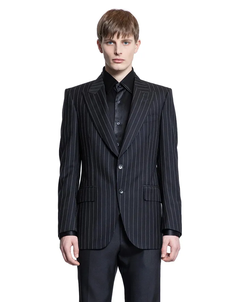 Tom Ford Wool Mohair Pinstriped Blazer Black