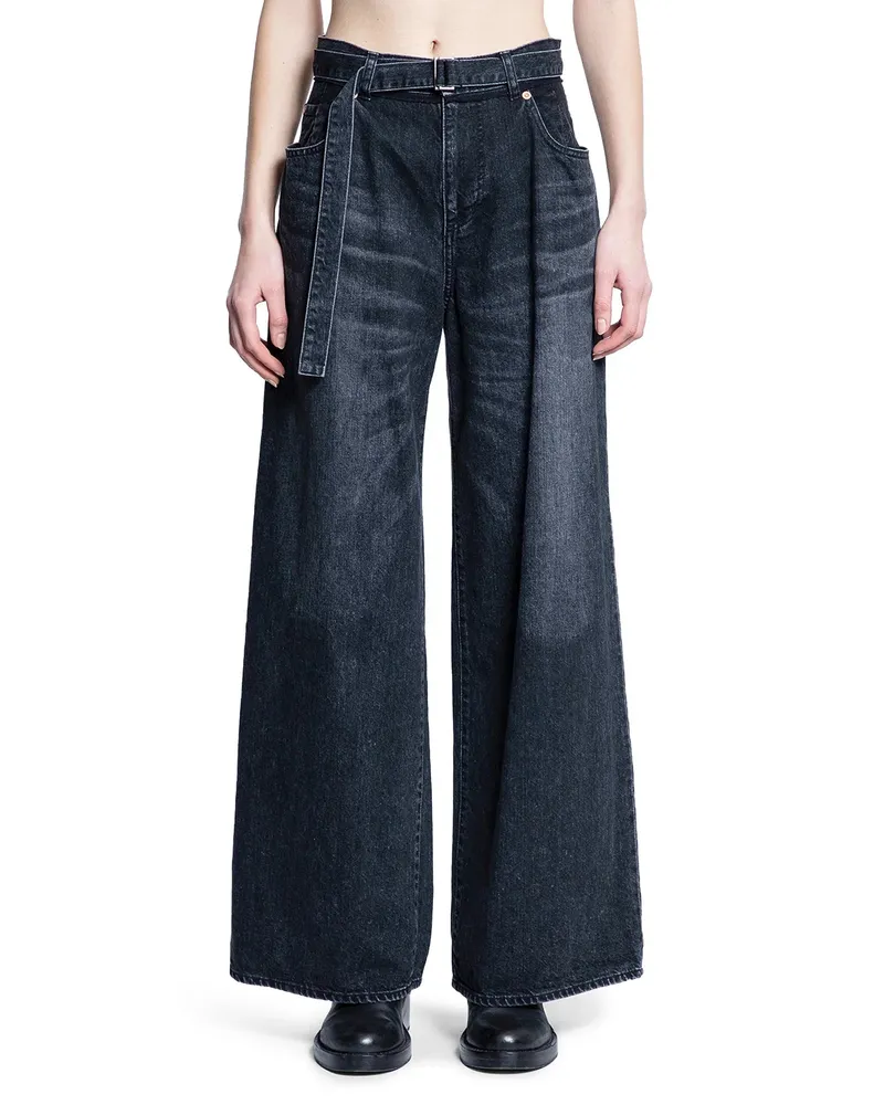 Sacai Pantaloni di jeans larghi Black