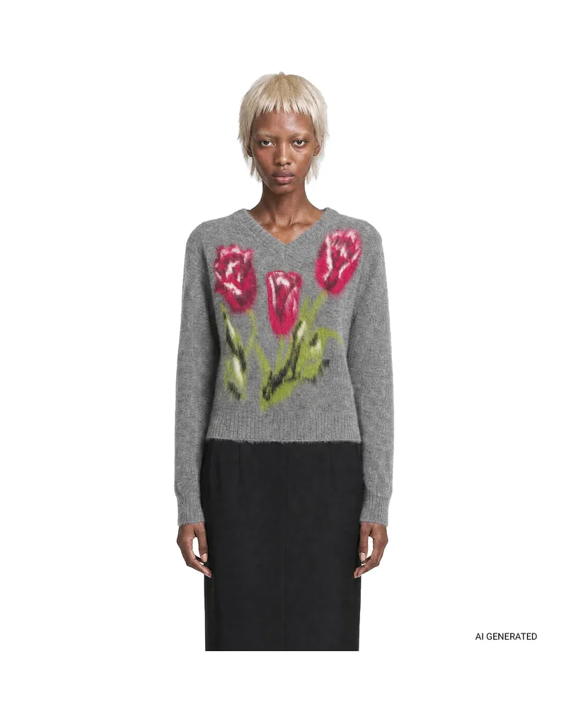 Maison Margiela Brushed Alpaca V-Neck Sweater Grey