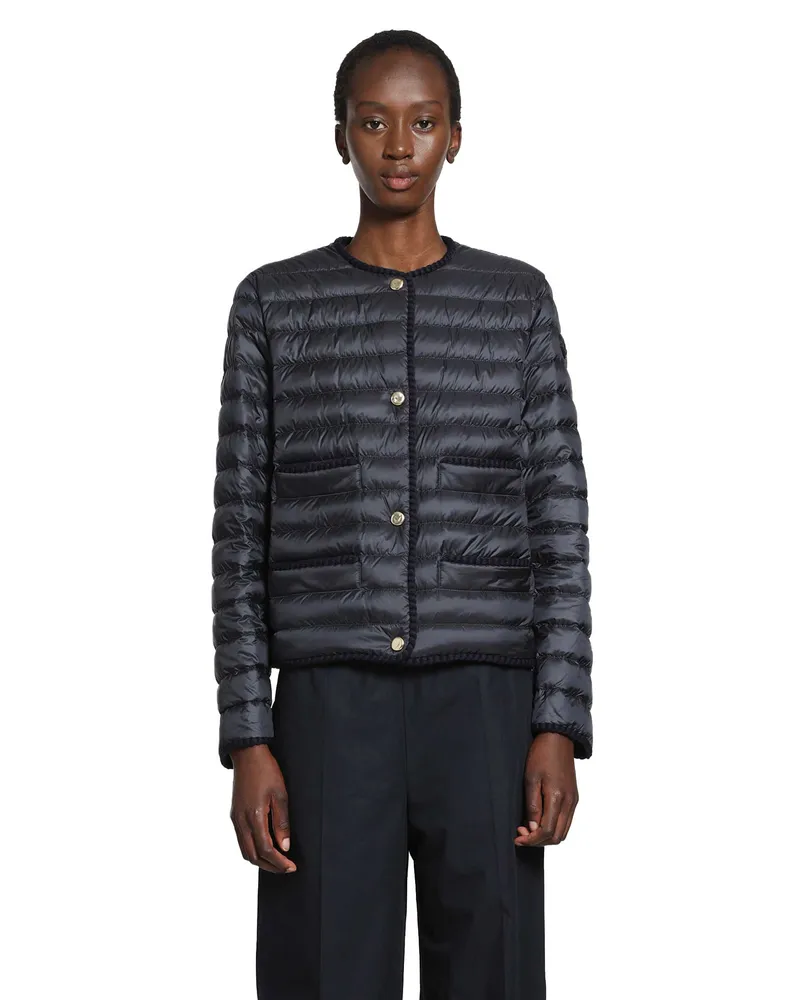 Moncler Circaete Braided Trim Short Down Jacket Blue