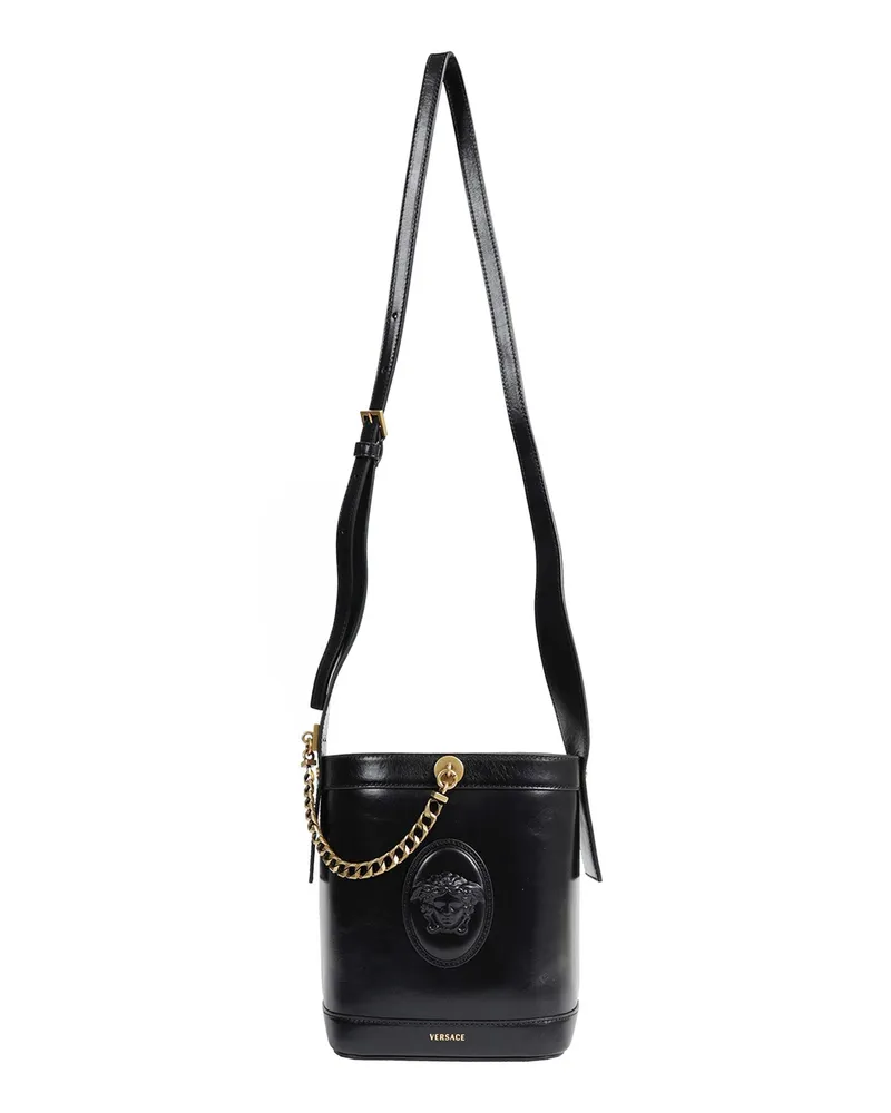 Versace Pivot Mini Leather Buket Bag Black