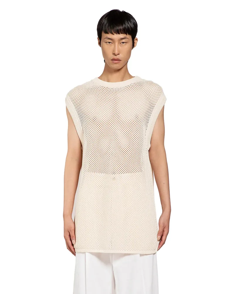 Laneus Gilet in maglia traforata in viscosa e nylon Beige