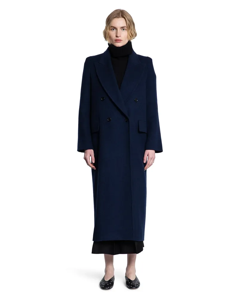 Max Mara Wool Cashmere Double-Breasted Coat Blue
