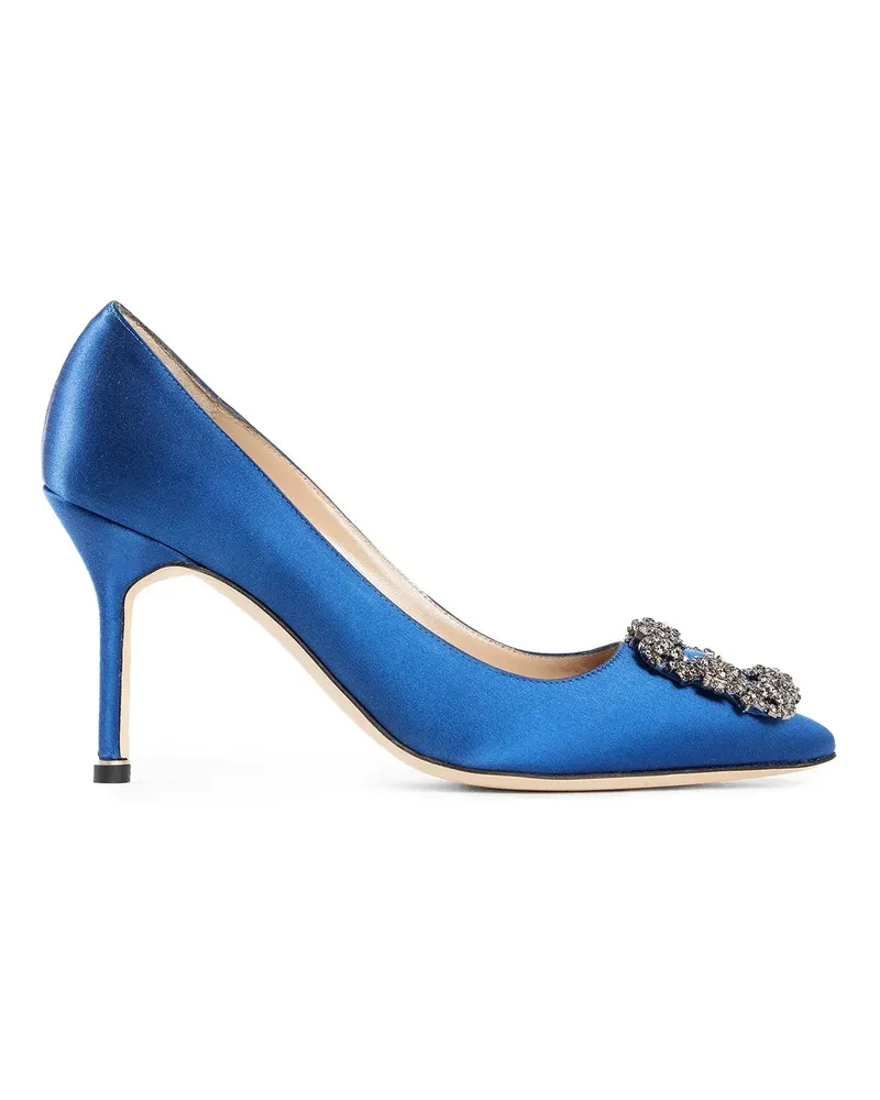 Manolo Blahnik Hangisi 90 Satin Jewel Buckle Pumps Blue