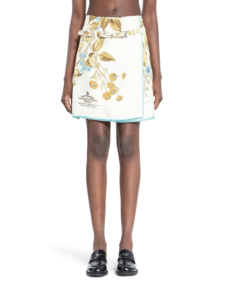 Prada Printed silk twill miniskirt Beige