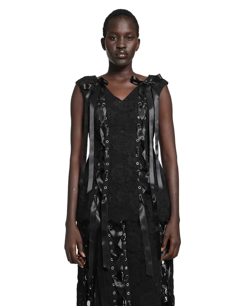 Simone Rocha Unraveling Ribbon Portrait Top Black