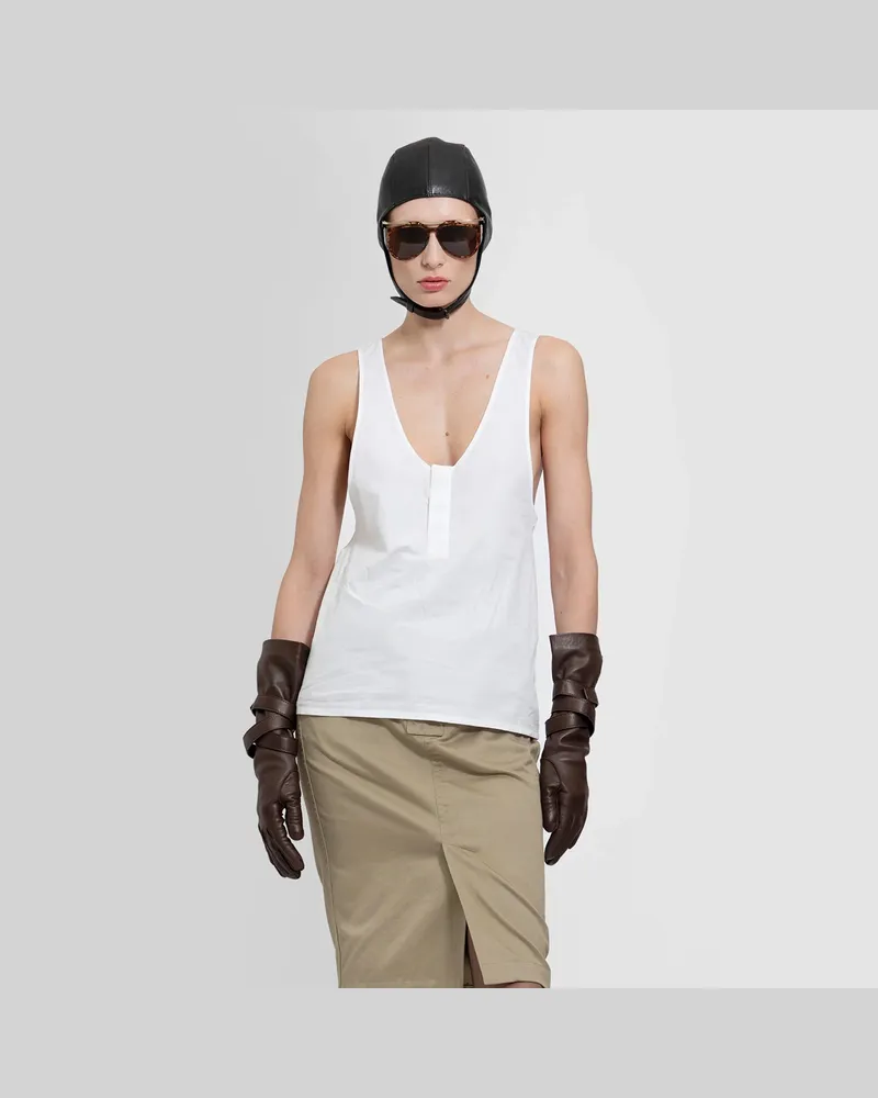 Saint Laurent Quarter-Button Tank Top White