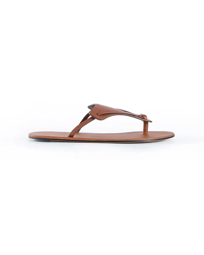 The Row Helena Flip Flops in Leather Brown