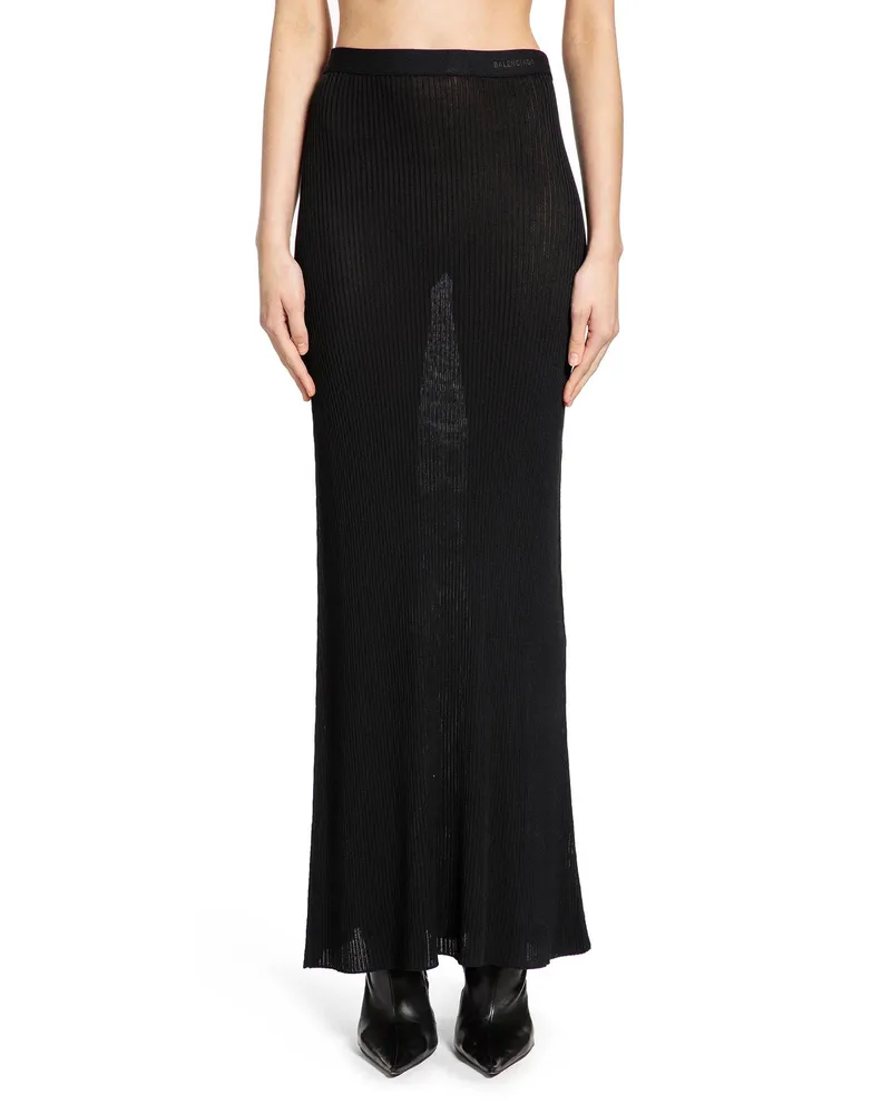 Balenciaga Sheer Rib Knit Long Skirt Black