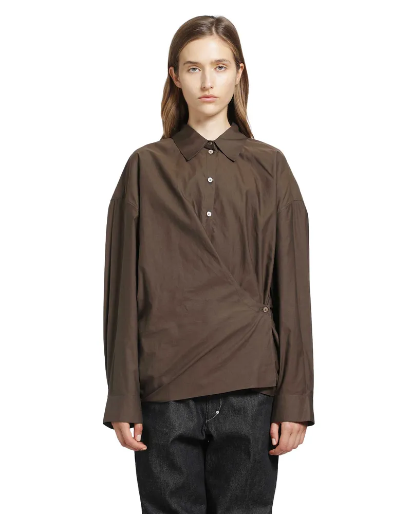 Christophe Lemaire Straight Collar Twisted Shirt Brown