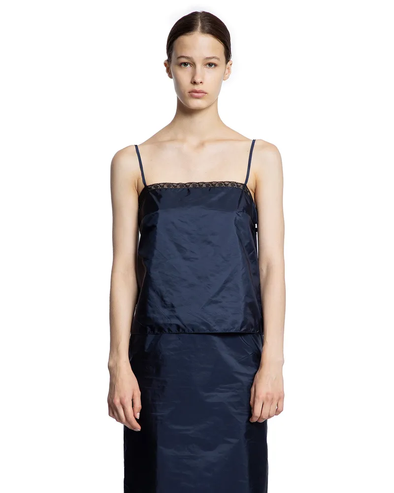 Prada Re-Nylon Satin and Lace Top Blue
