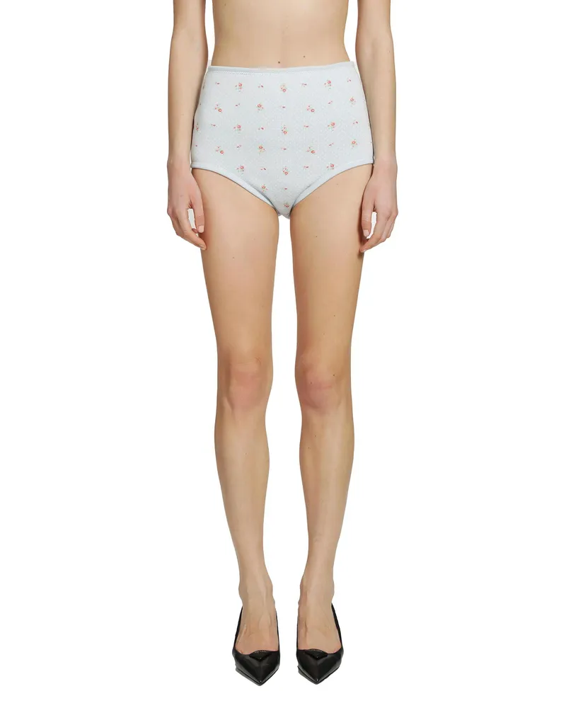 Prada Floral Print Cotton Briefs Blue