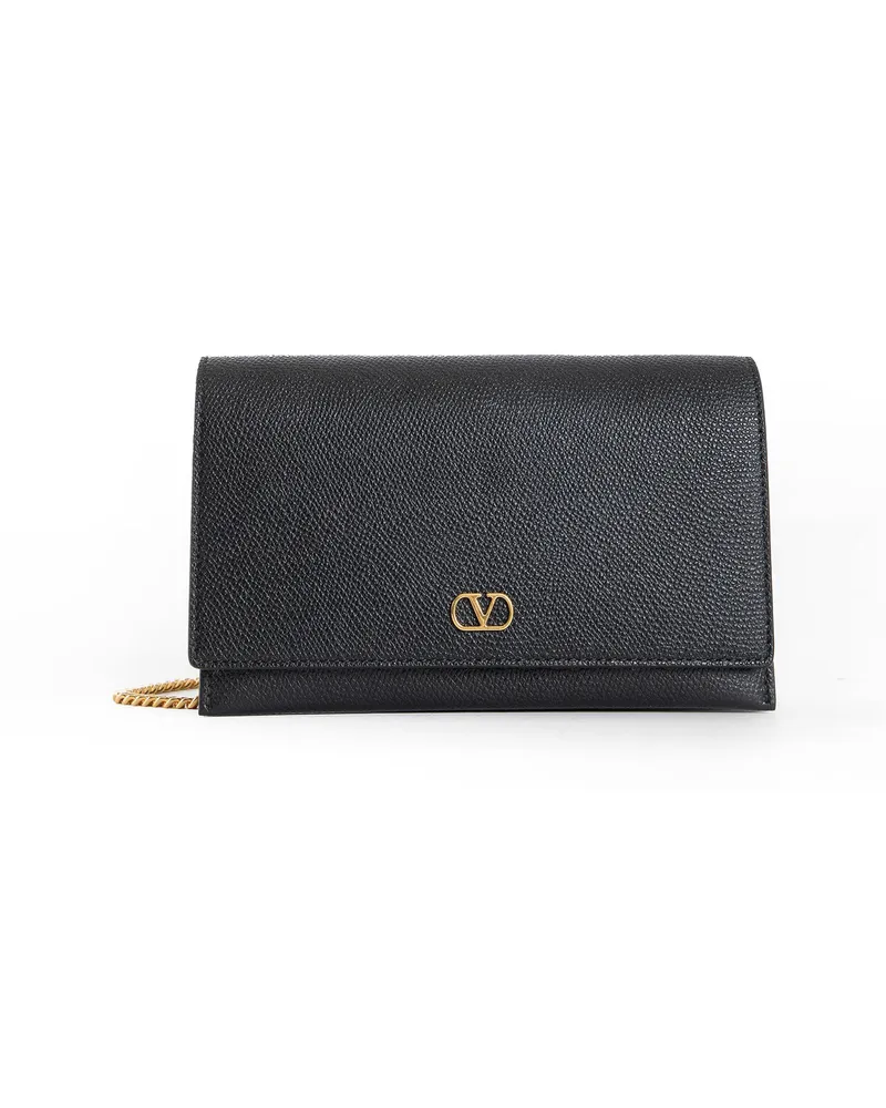 Valentino Garavani VLogo Grainy Leather Wallet with Chain Black