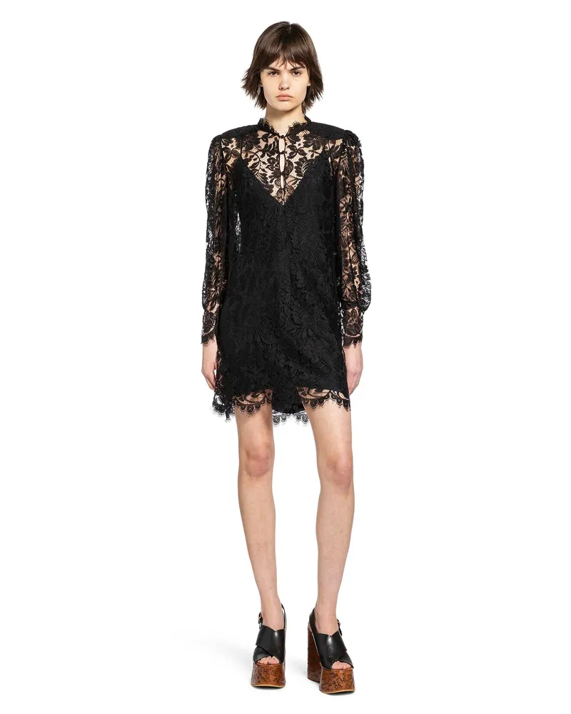 Chloé Floral Lace Mini Dress Black