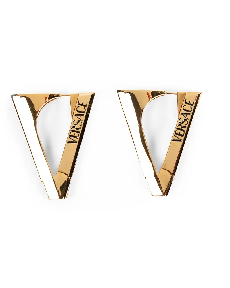 Versace Logo Engraved Earrings Gold