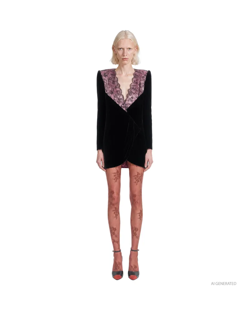 Valentino Garavani Velvet Mini Dress With Lace Black