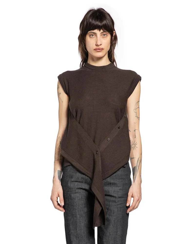 Christophe Lemaire Sleeveless Buttoned Top Brown
