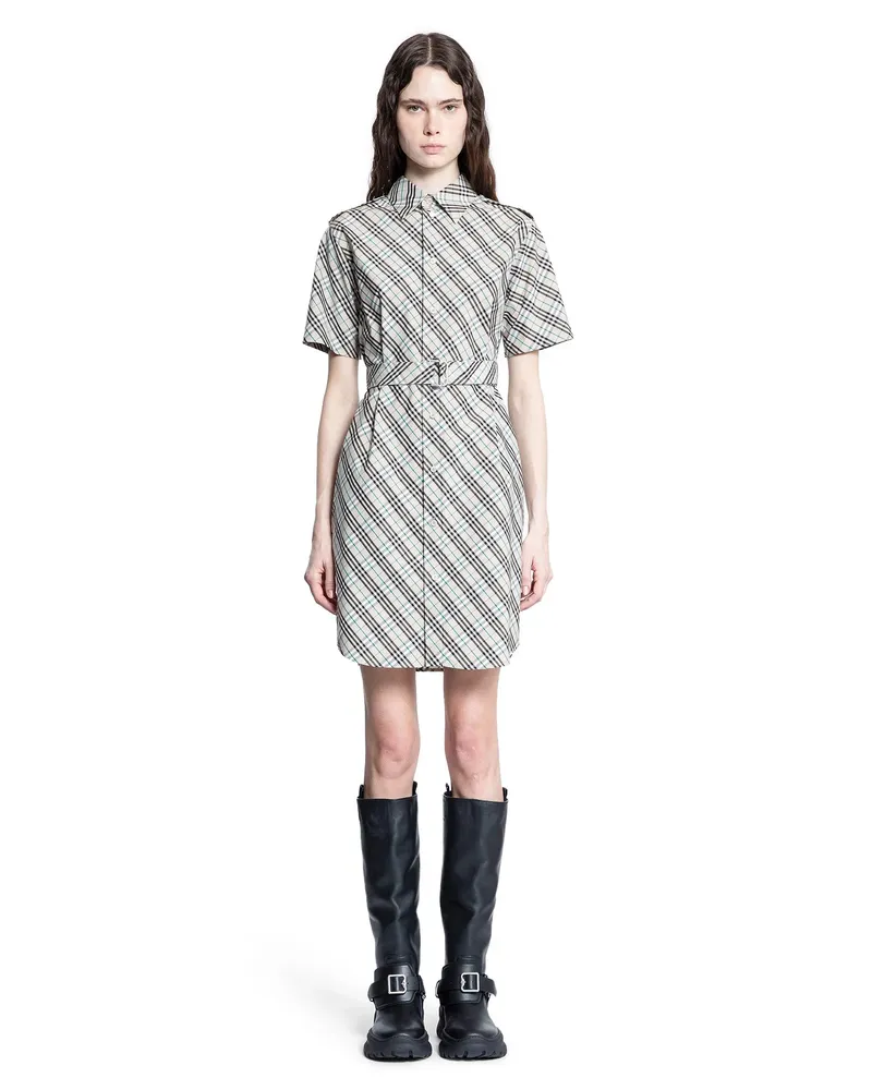 Burberry Check Cotton Shirt Dress Beige