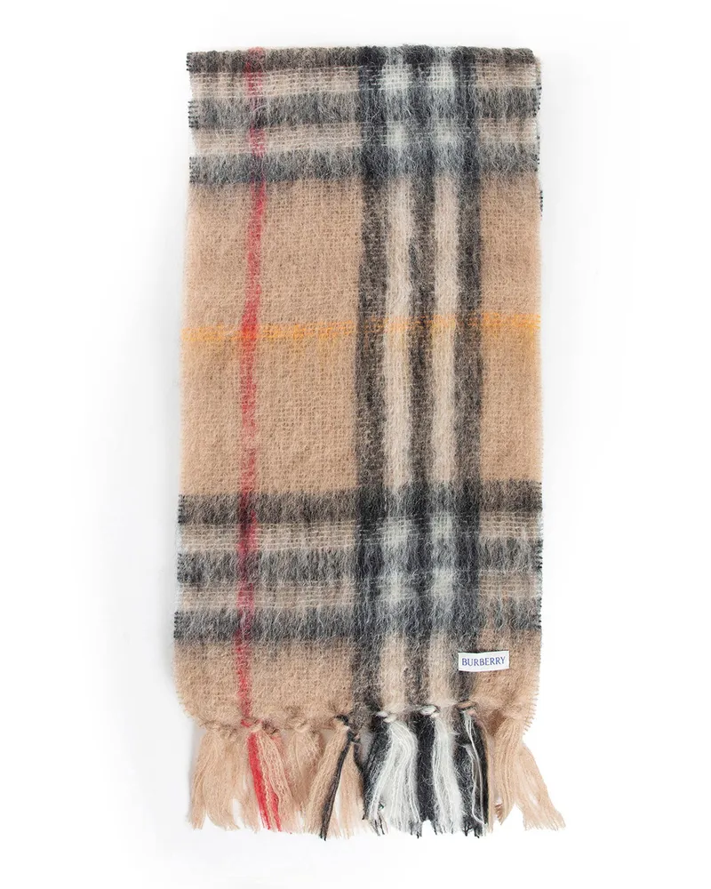 Burberry Check Mohair Wool Scarf Beige