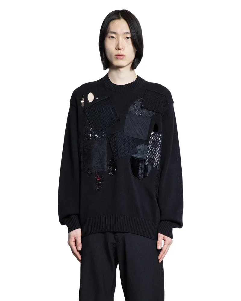 Junya Watanabe Distressed Cotton Patchwork Sweater Black