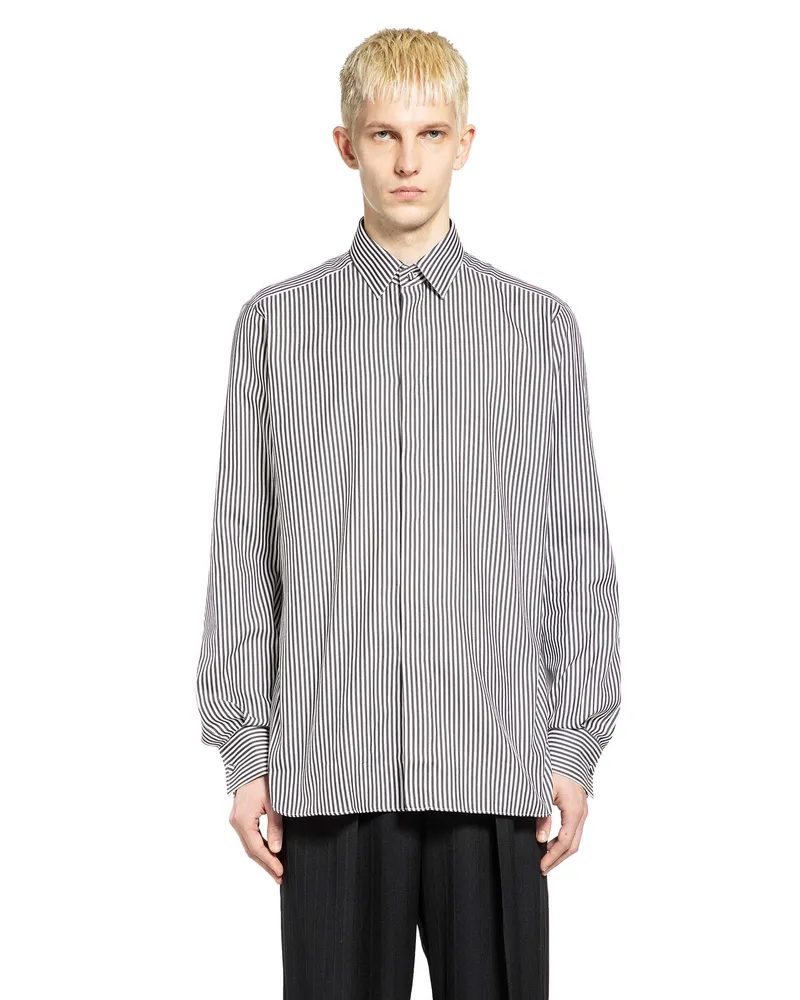 Tom Ford Silk Cotton Striped Classic Shirt Black&white