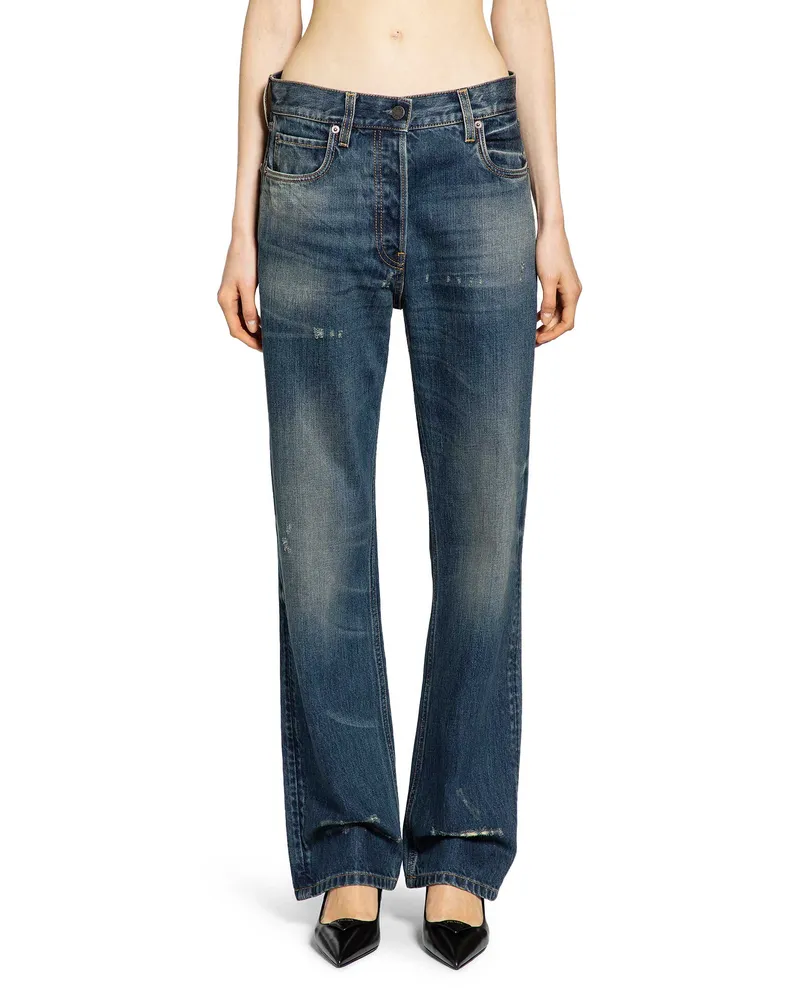 Prada Straight Leg Washed Denim Jeans Blue
