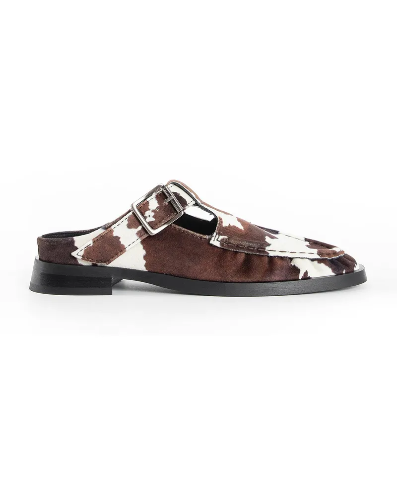 Miista Gianna Cow Print Faux Suede Mules Brown