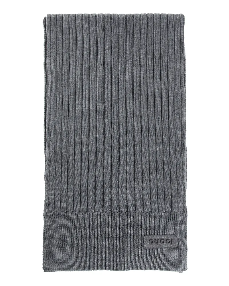 Gucci Rib Knit Wool Scarf Grey