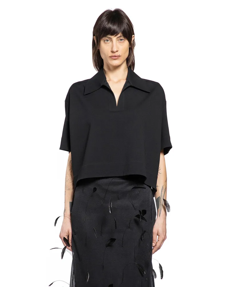 Jil Sander Cropped Polo Shirt Black