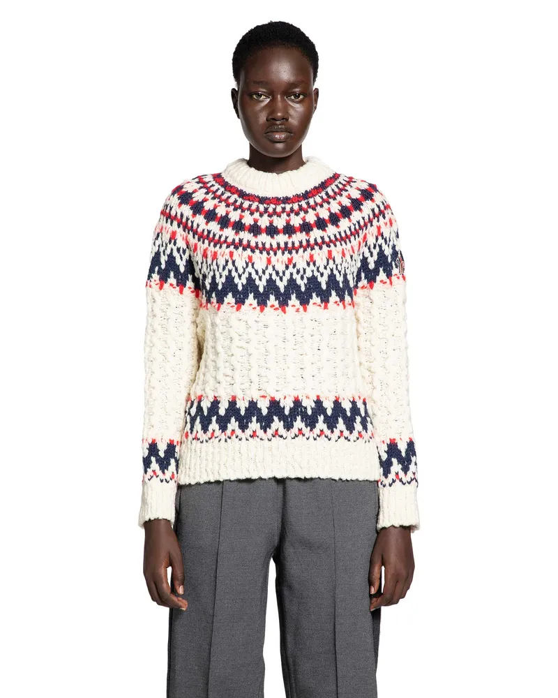 Moncler Geometric Jacquard Wool Blend Sweater White