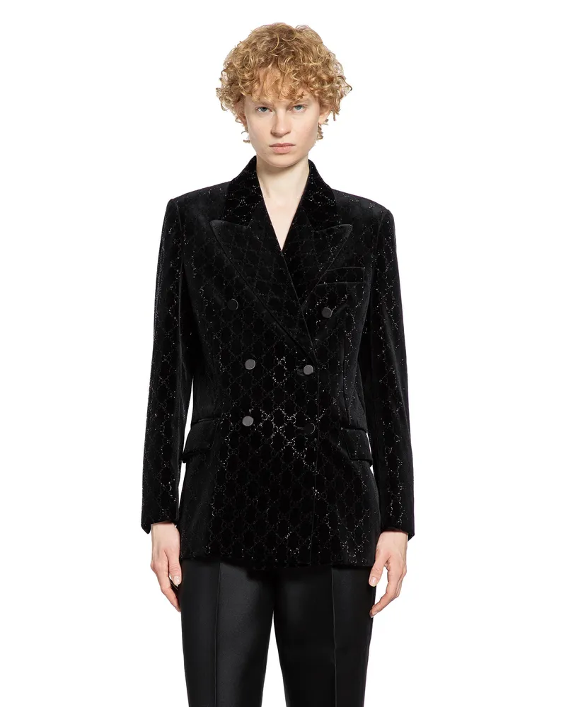 Gucci Double-Breasted Blazer in Velvet Black