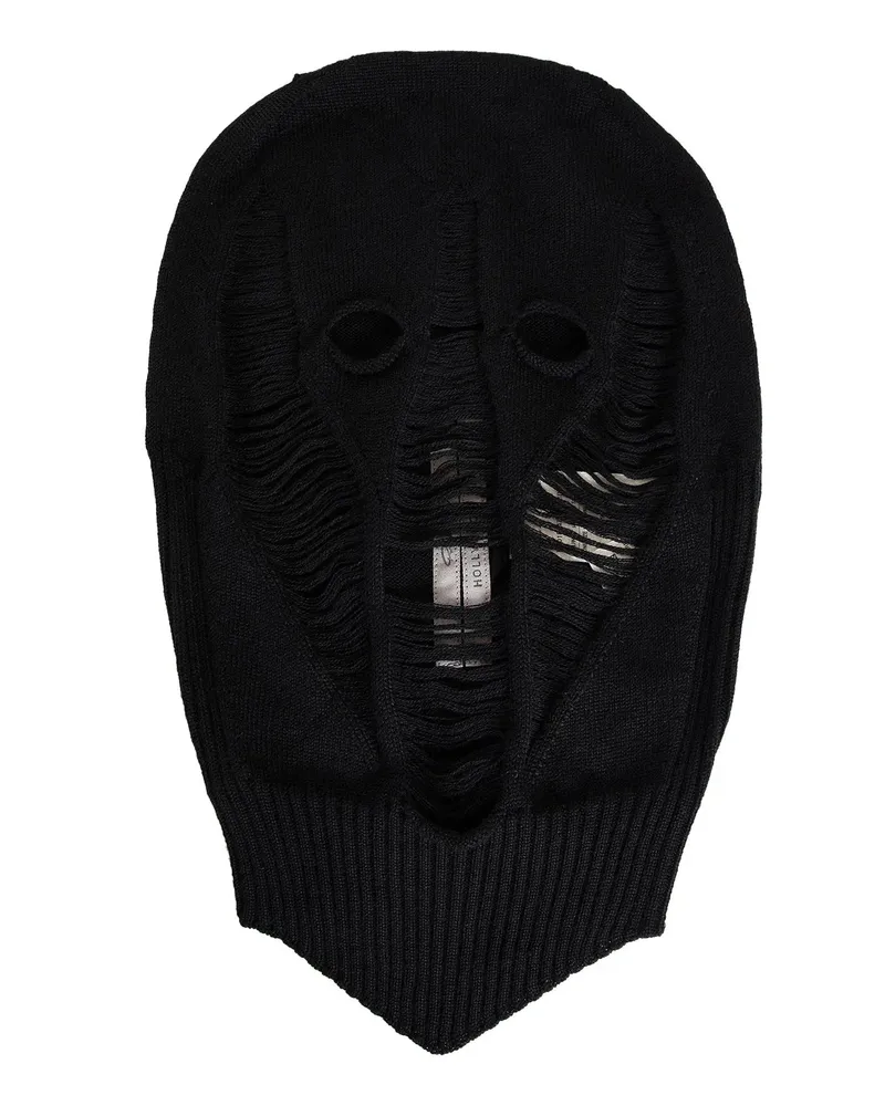Rick Owens Passamontagna Hollywood con teschio in lana merino sfilacciata Black