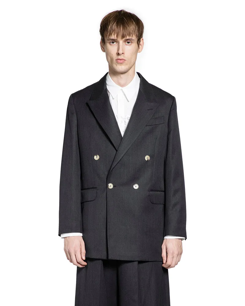 Simone Rocha Double-Breasted Blazer with Daisy embroidery Grey