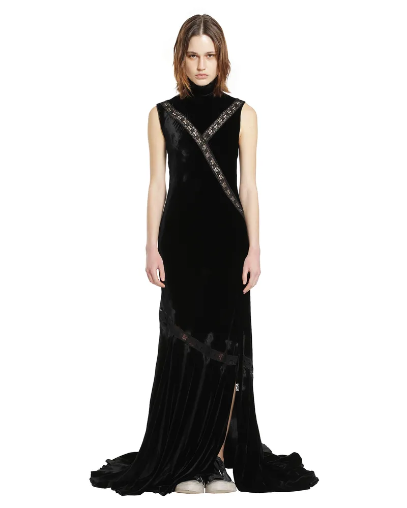 Ann Demeulemeester Agno X-Long Dress in Fluid Velvet Black