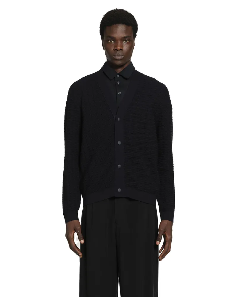 Giorgio Armani Virgin Wool Blend Cardigan Blue