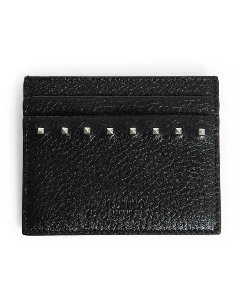 Valentino Garavani Rockstud Grainy Calfskin Card Holder Black